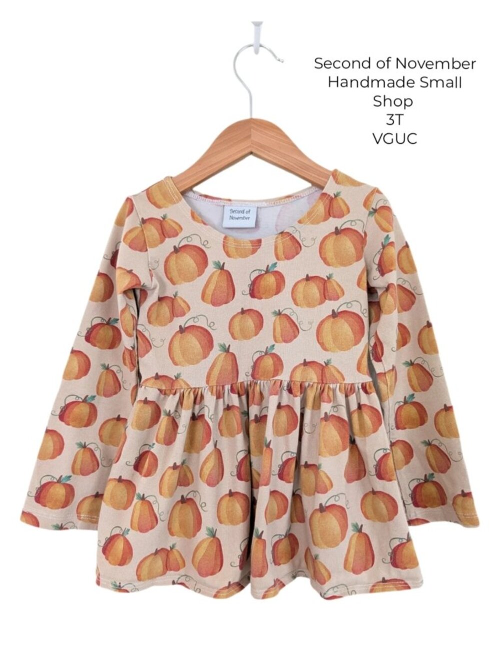 Second of November Pumpkin Peplum Long Sleeve Shirt | Handmade Small Shop 3T